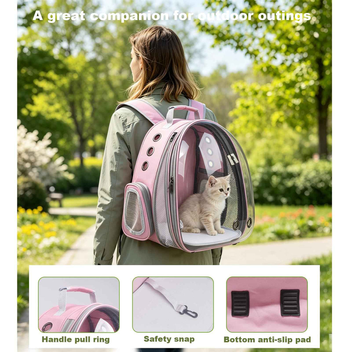 Expandable Pet Backpack 14"×15"×16.5" Cats Dogs Carrier Bag (Pink / 14.0"L x 15.0"W x 16.5"H)