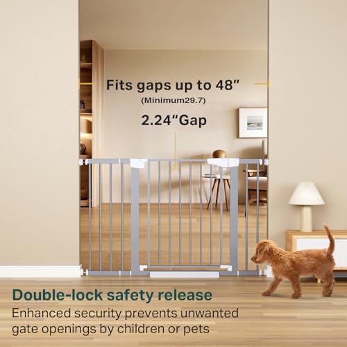 29.7 48 in Baby Gate for Stairs (Gray / 29.7-48"W x 30.5"H)