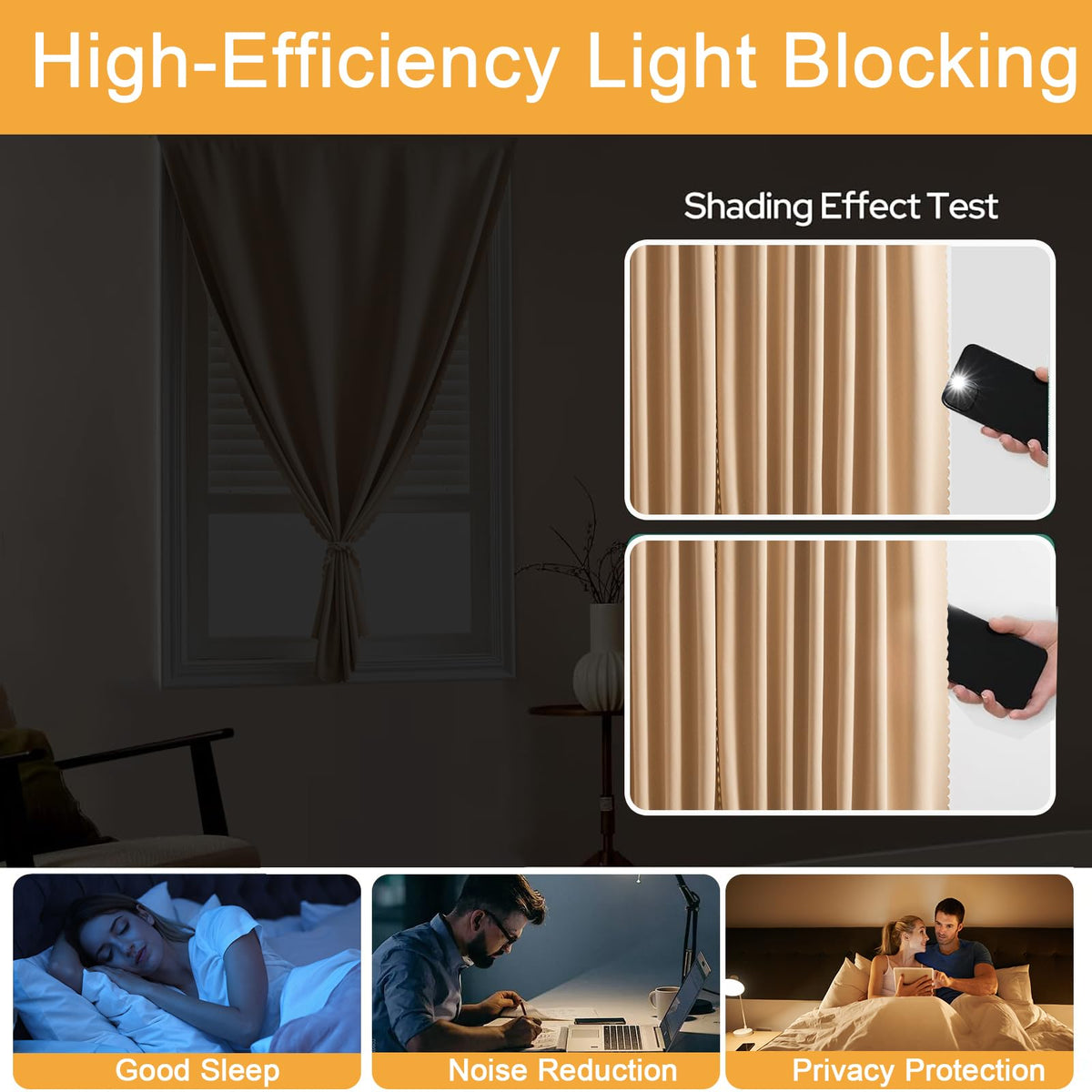 Self Adhesive Blackout Curtains (47"W x 71"L (Pack of 2) / Beige)