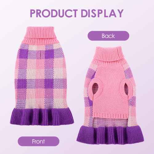 Dog Sweater Dress Plaid Knitwear for Large Dogs Girl Christmas Clothes (Purple / XXX-Large)