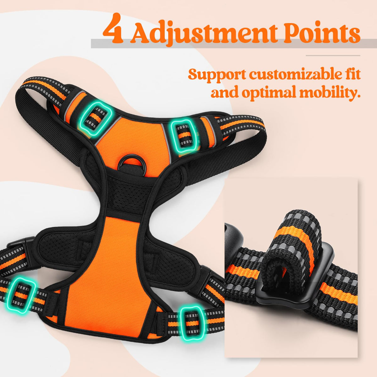 Dog Harness No Pull for Large Dogs with 2 Leash Clips (X-Large / Orange)