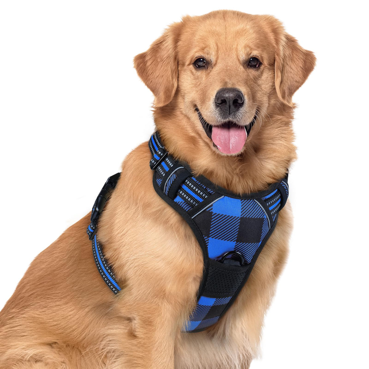 Dog Harness No Pull for Large Dogs with 2 Leash Clips (X-Large / Blue Plaid)