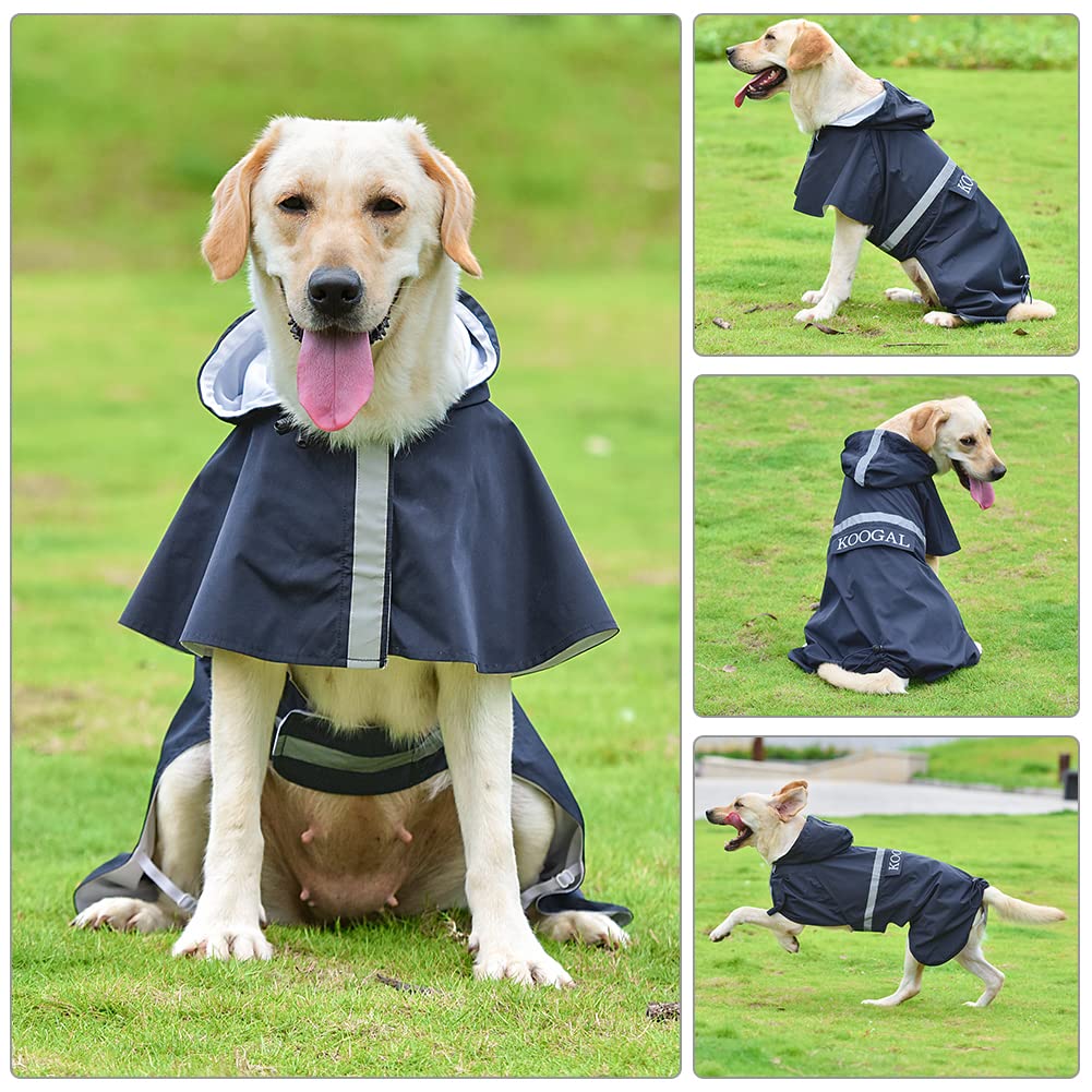 Dog Raincoat Waterproof Hooded (Navy Blue / 4XL-Fit for 50 to 77 pounds)