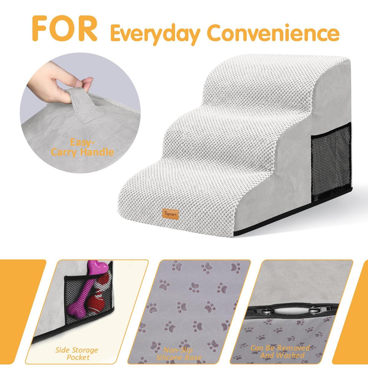 3 Tiers Foam Dog Ramps (Light Grey / 23.6*15.7*15.7)
