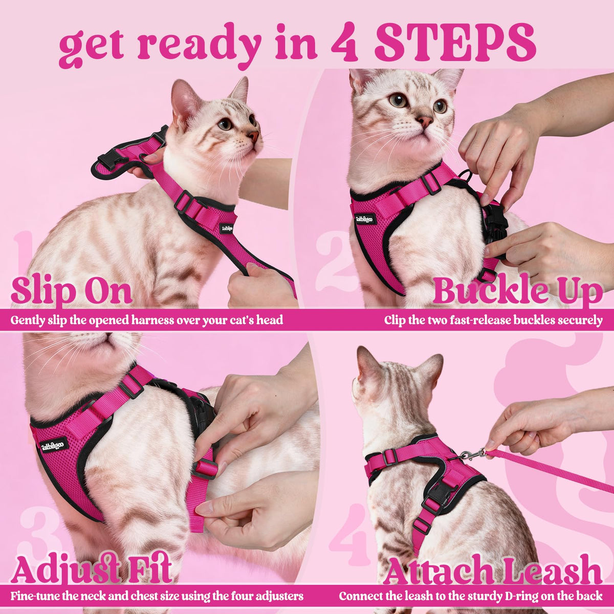 Cat Harness and Leash Set (M / Rose Red)