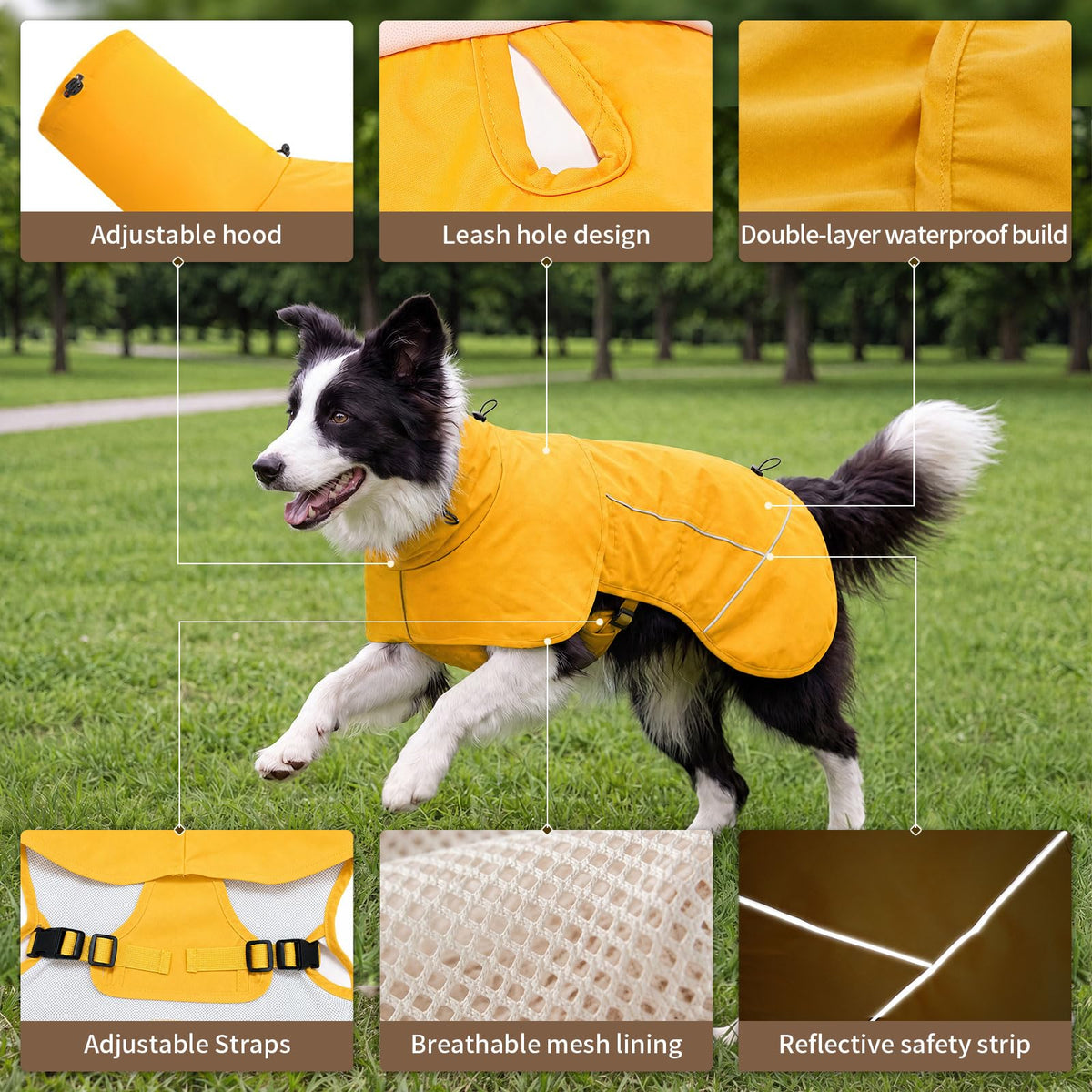 Dog Raincoat Full Body Coverage Waterproof Windproof Hooded Jacket (Yellow / Medium)