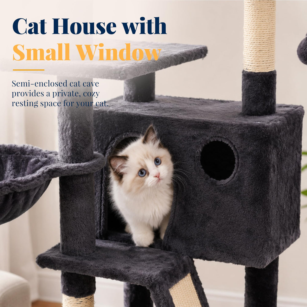 Cat Tree Tower with Padded Platform Bed (53 Inch / Smoky Gray)