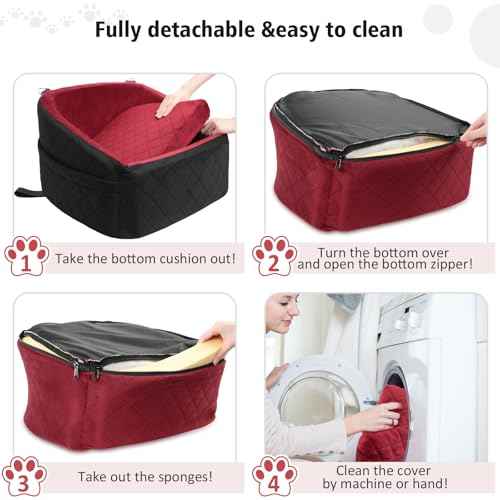 Dog Car Seat for Small Medium Dogs (Black/Red)