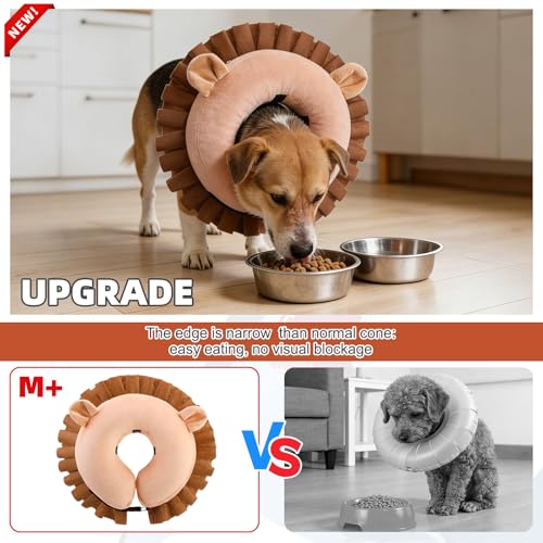 Inflatable Dog Cone Collar Alternative After Surgery (Lion Brown / M+ (Neck:13-15in))