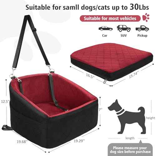 Dog Car Seat for Small Medium Dogs (Black/Red)