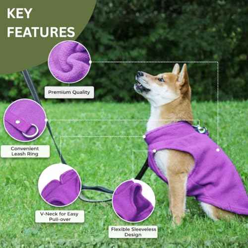 Dog Fleece Vest Sweater with Leash Ring (L (10-16lbs) / Purple)