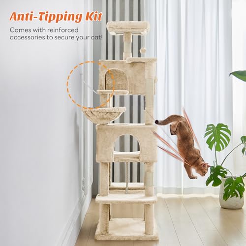 Large 66 Inch Cat Tree Tower with Sisal Scratching Post (Beige / 66 Inches)