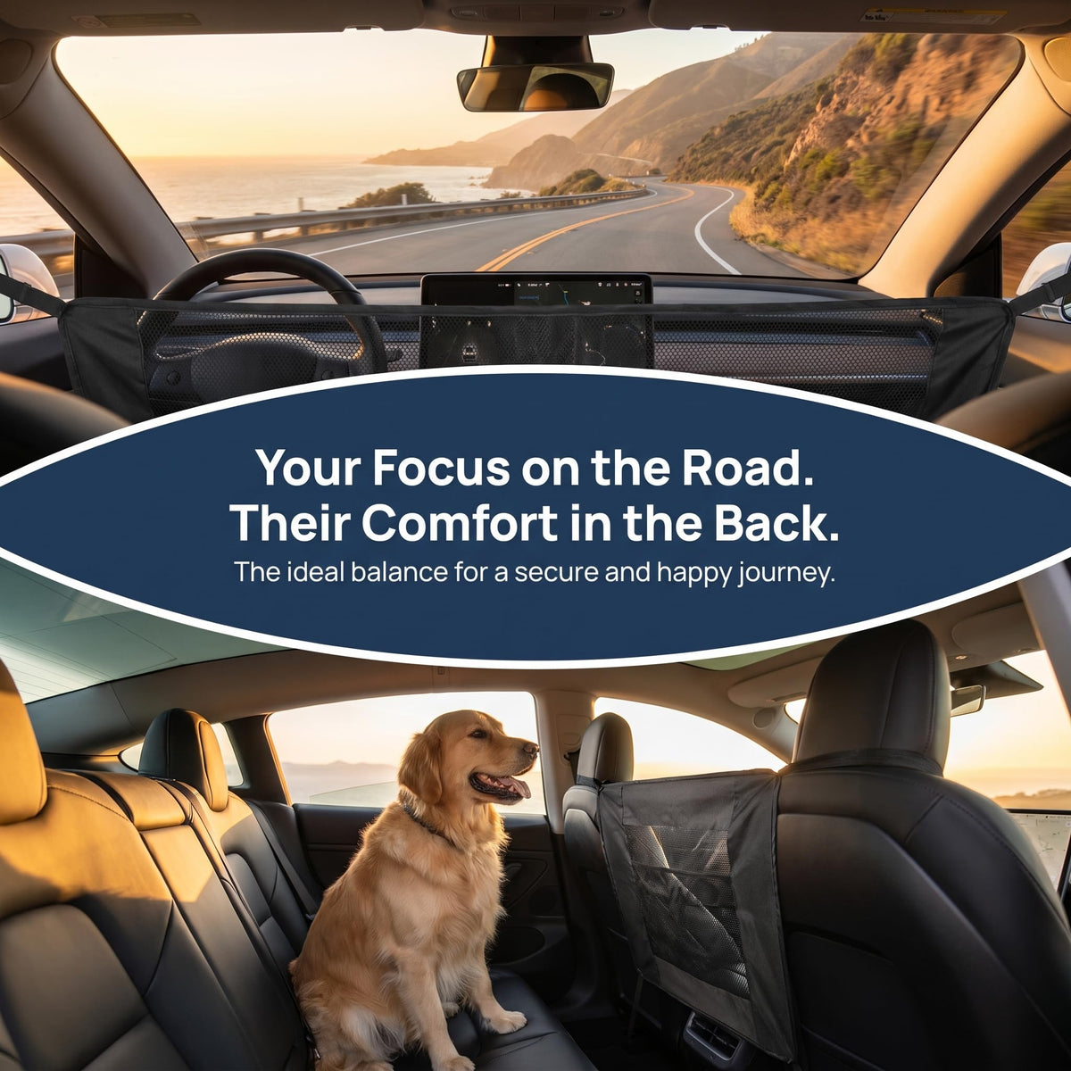 Dog Car Barrier Rear Seat Mesh Divider with Dual Pockets 23.6*23.6inch (Standard style)