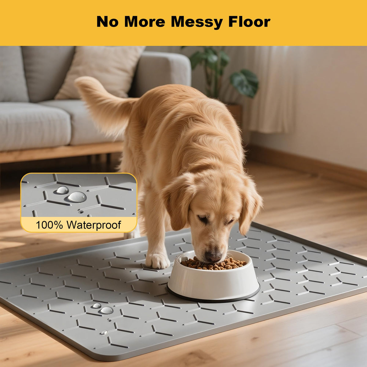 Silicone Dog Cat Food Bowl Mat (L-34''X22'' / Light Gray)