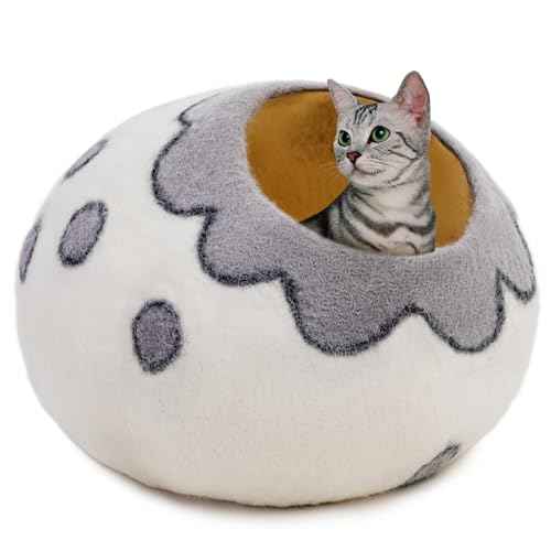 Premium Felt Cat Cave Bed (White Flower)