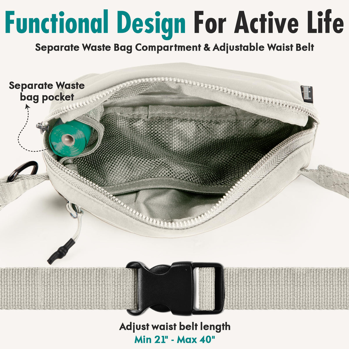 Hands Free Dog Leash with Dog Treat Pouch (Ivory)