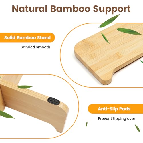 Slow Feeder Cat Bowl Elevated Ceramic with Bamboo Stand (Fishbone)