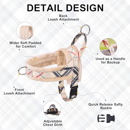 No Pull Medium Dog Harness and Leash Set (Beige_Velvet / M: Chest 21"-26.7")