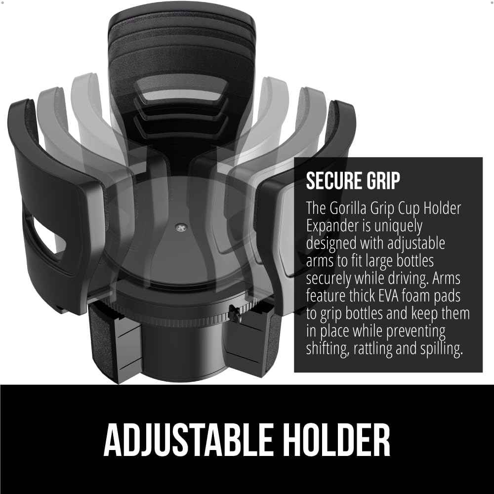 Patent Pending Adjustable Car Cup Holder Expander (Black)