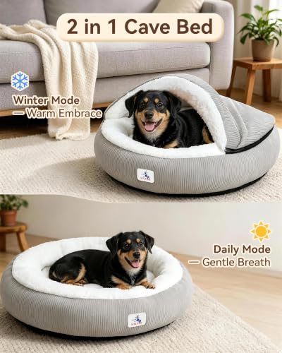 Calming Cozy Dog Cave Cover Bed (Light Grey)