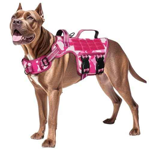 Dog Harness for Large Dogs (Pink Camo / XL(Neck:21-32",Chest:26-39"),75-135 lbs)