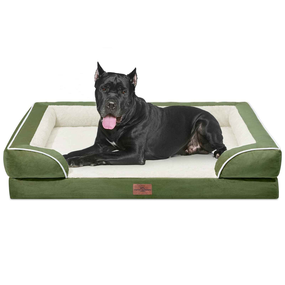 Orthopedic Dog Bed for Extra Large Dogs with Bolster (53.0"L x 42.0"W x 8.5"Th / Light Green)