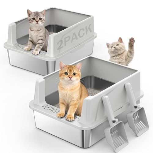 2PACK Stainless Steel Litter Box (Silver Grey / M)