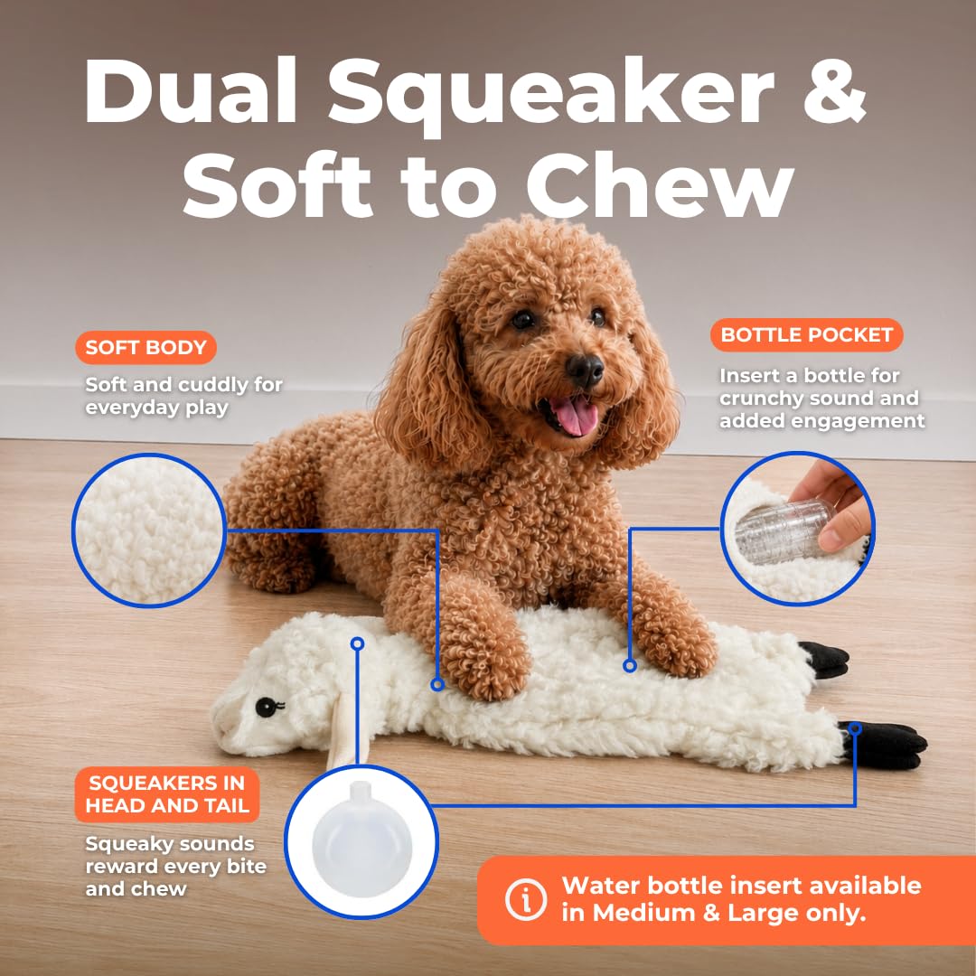 2-in-1 Stuffless Squeaky Dog Toy - Sheep, Medium (Grey/Sheep / Medium)