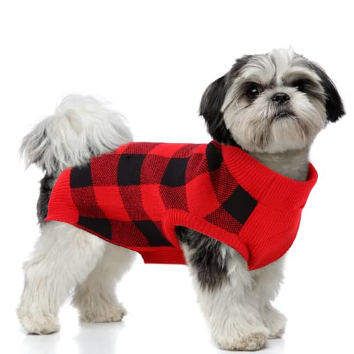 Christmas Plaid Dog Sweater with Leash Hole (Medium / Red/Black)