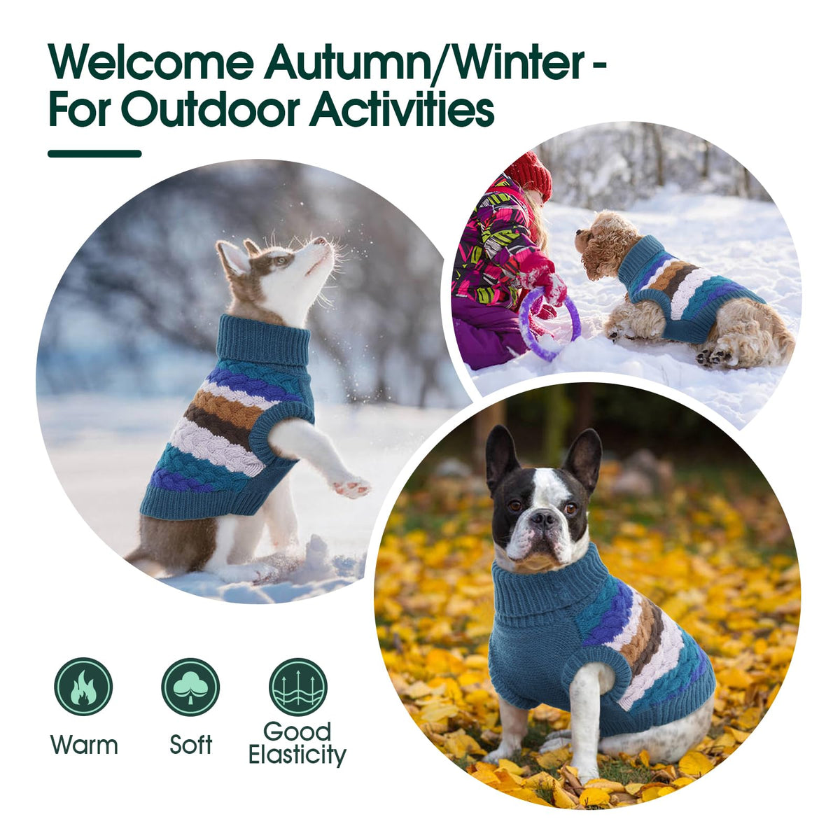 Dog Sweater Thermal Knit Winter Clothes for Large Dogs (XX-Large (Chest: 23.6''; Weight: 23 - 35LB) / Blue)