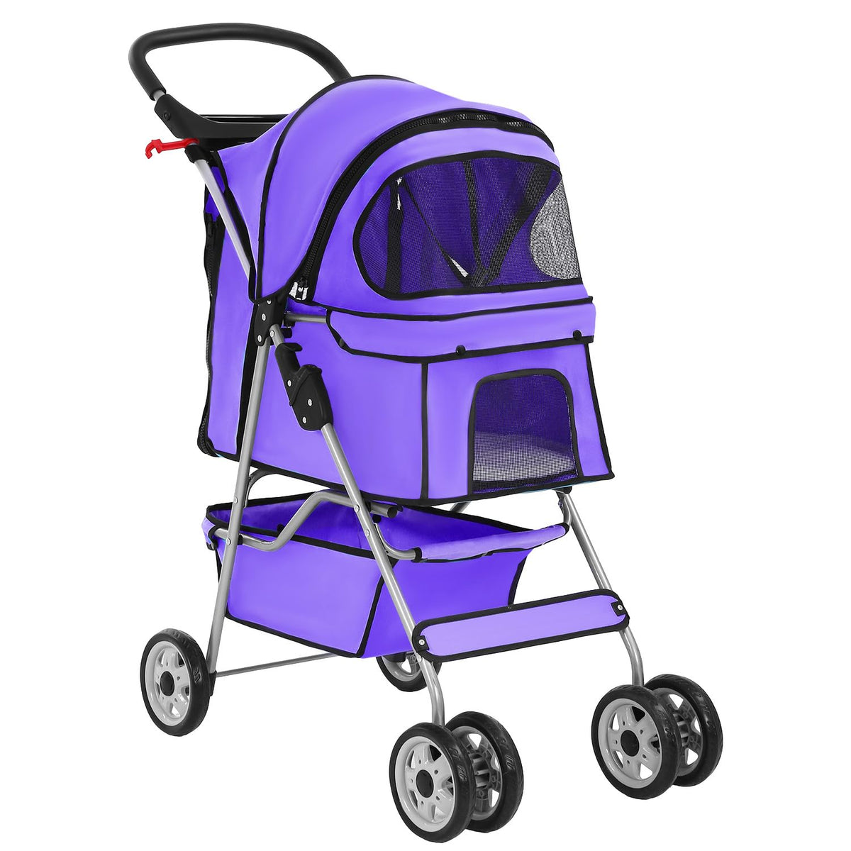 4 Wheel Foldable Pet Stroller (Purple / 4 Wheels)