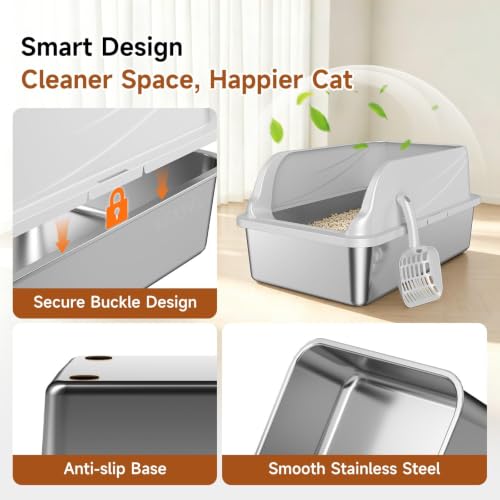 Stainless Steel XL Cat Litter Box (Silver Grey XL)