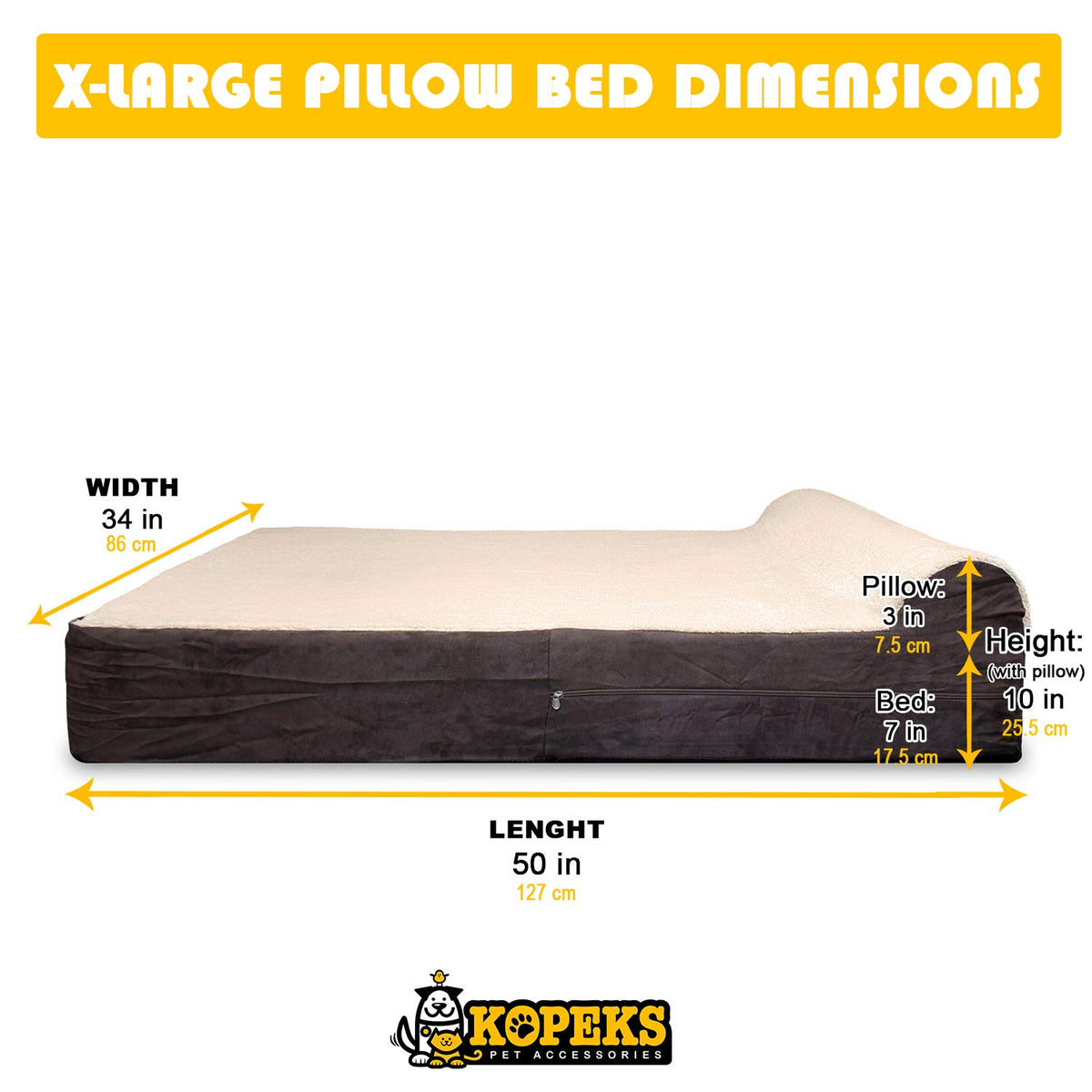 Jumbo Orthopedic Dog Bed (Brown-Plush Top / XL - 50"x34"x10")