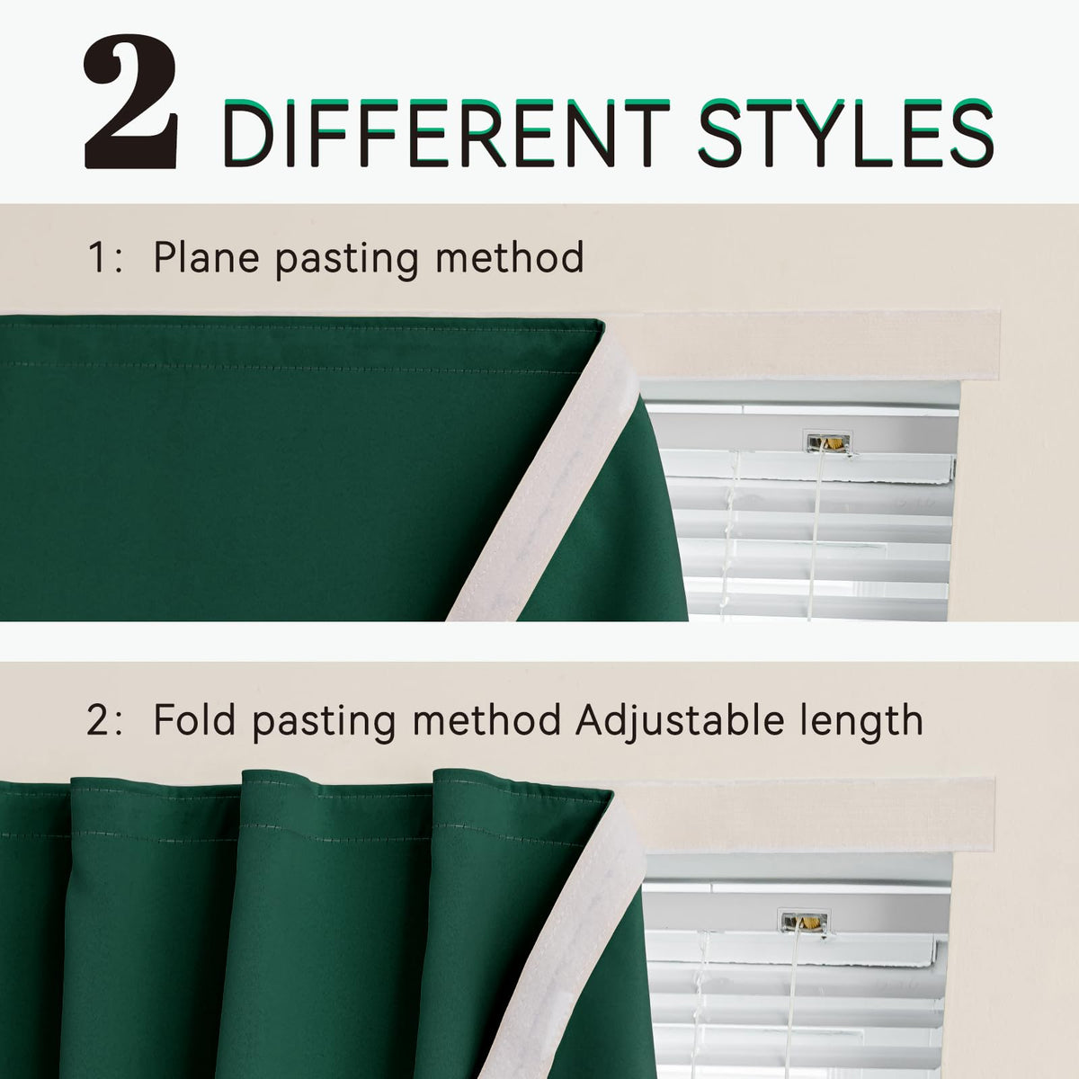 Self Adhesive Curtains for Windows (Dark Green / 59"W x 71"L (Pack of 1))