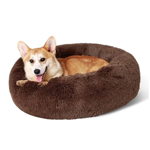 Calming Dog Bed Medium Large Size Dogs Washable Pet Bed (33"L x 33"W x 8"Th / Coffee)