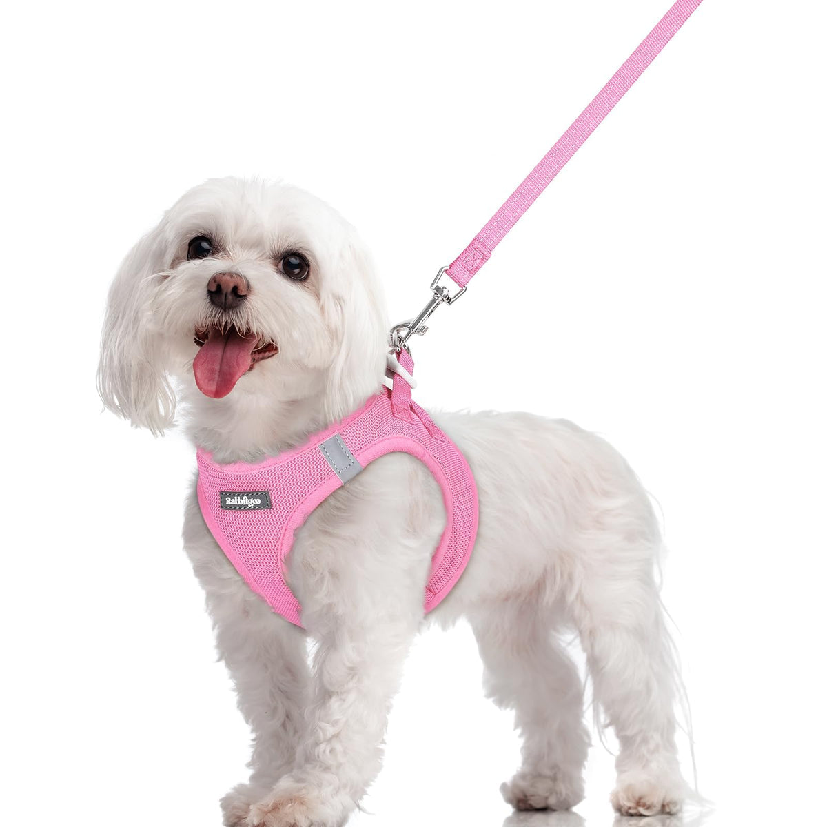 Dog Harness Medium Sized and Leash Set (Light Pink / M (chest: 16 - 18.5"))