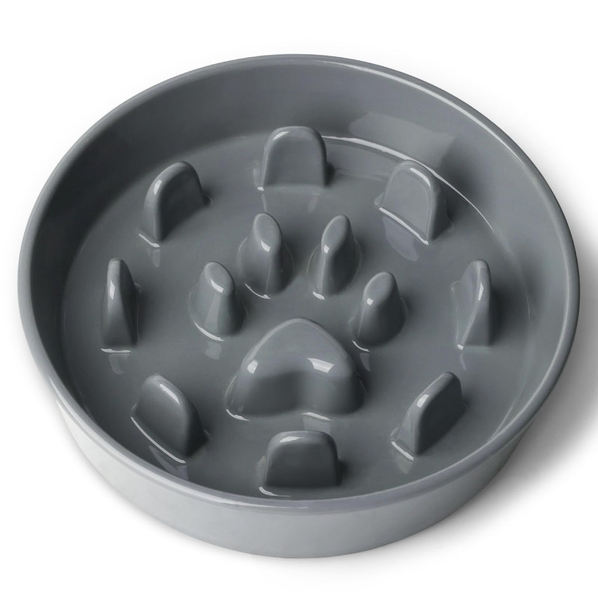 Ceramic 1.5 Cup for Small & Medium Breeds Slow Feeder Dog Bowl (Grey)