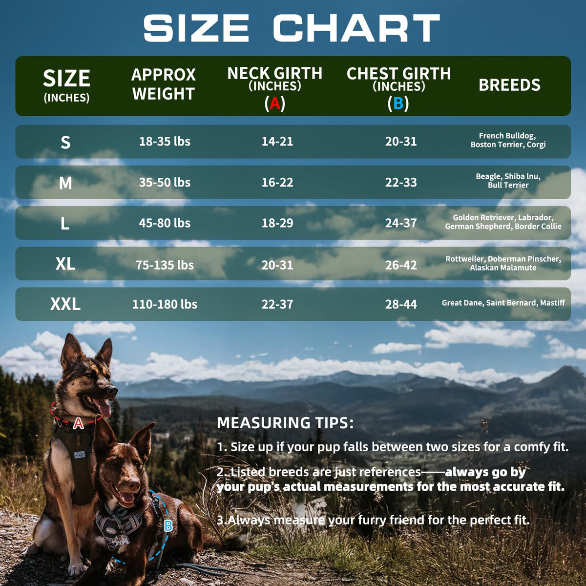 Dog Harness for Large Dogs (Green / L(Neck:18-29",Chest:24-37"),45-80 lbs)