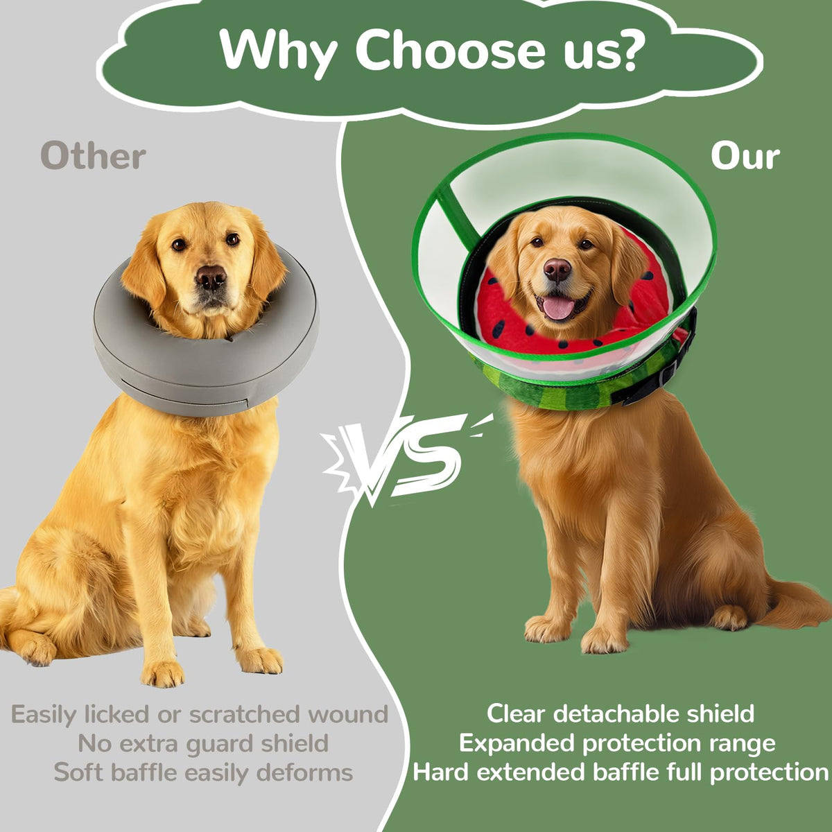 Inflatable Dog Cone Collar with Anti (Watermelon / L(Neck:12-15.5''))