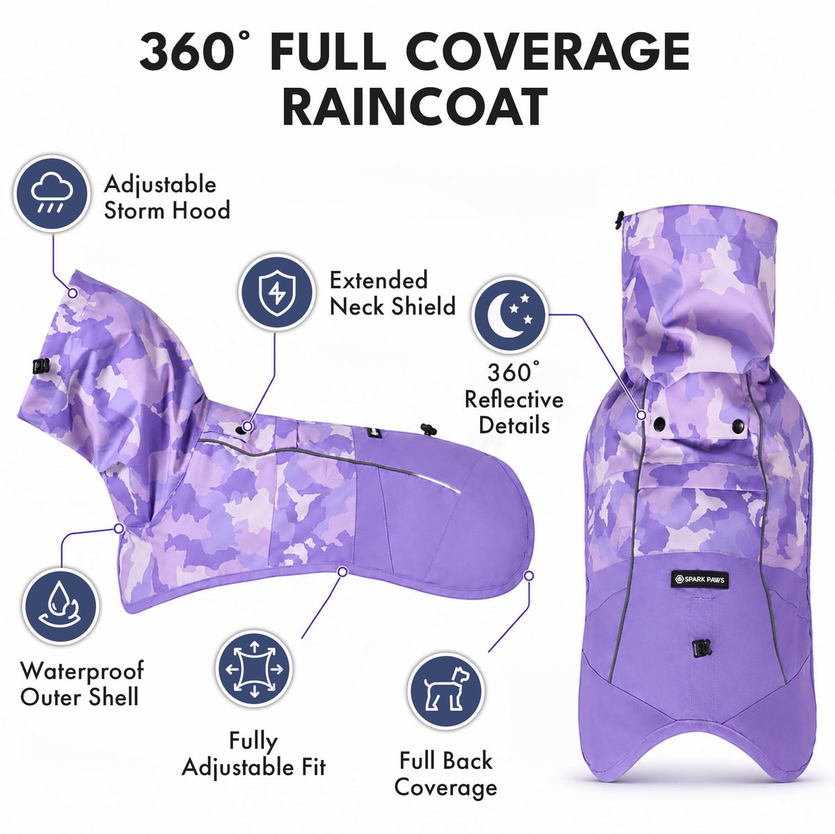 Dog Raincoat Waterproof Rain Jacket w (Camo Purple / 4XL)
