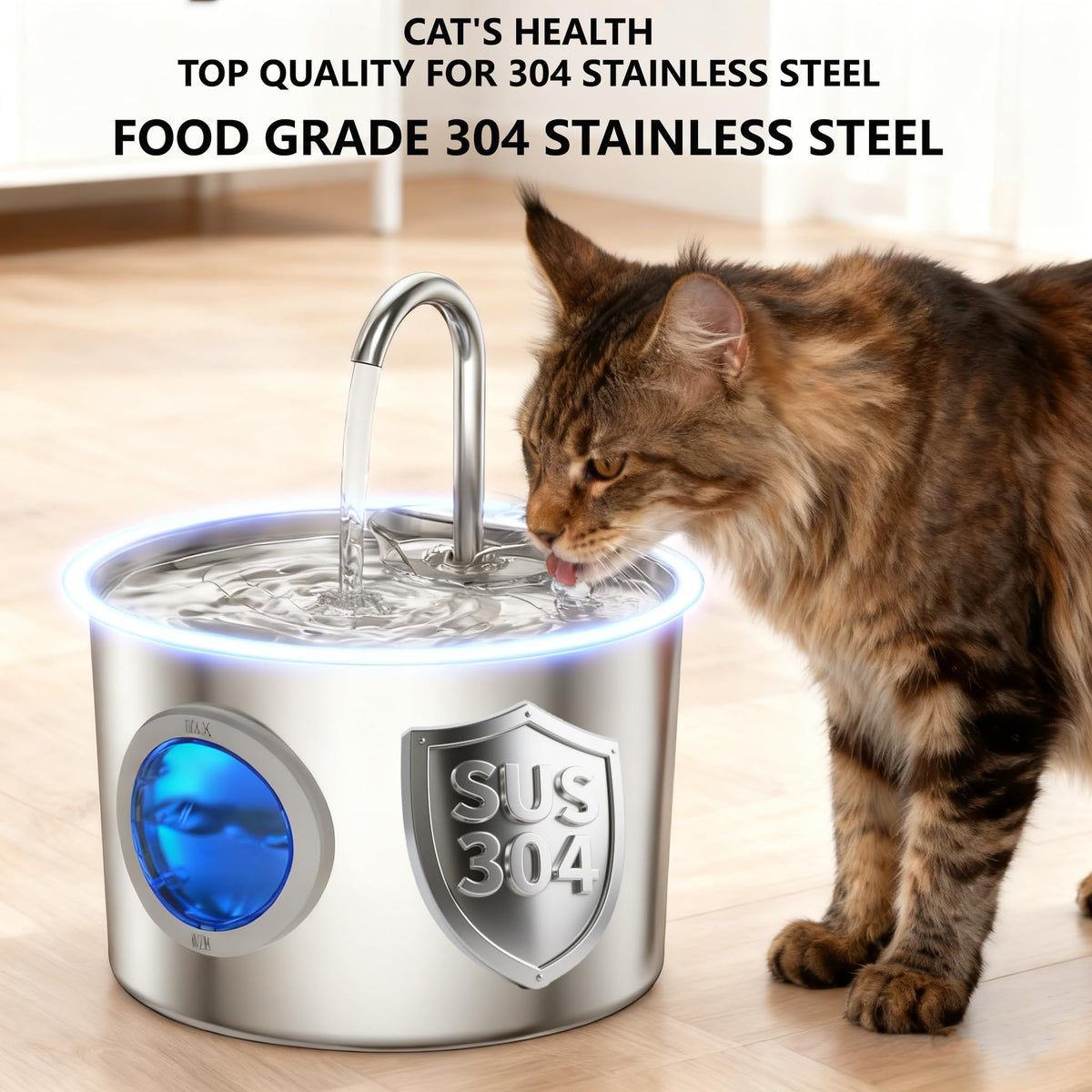 Cat Water Fountain Advanced 304 Stainless Steel 2.2L
