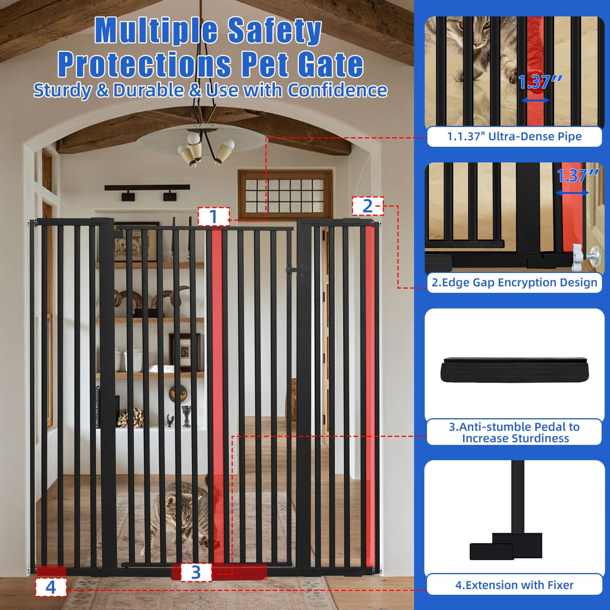 55 Inch Extra Tall Pet Gate for Cats (Black / 55" tall,29.92" - 48")
