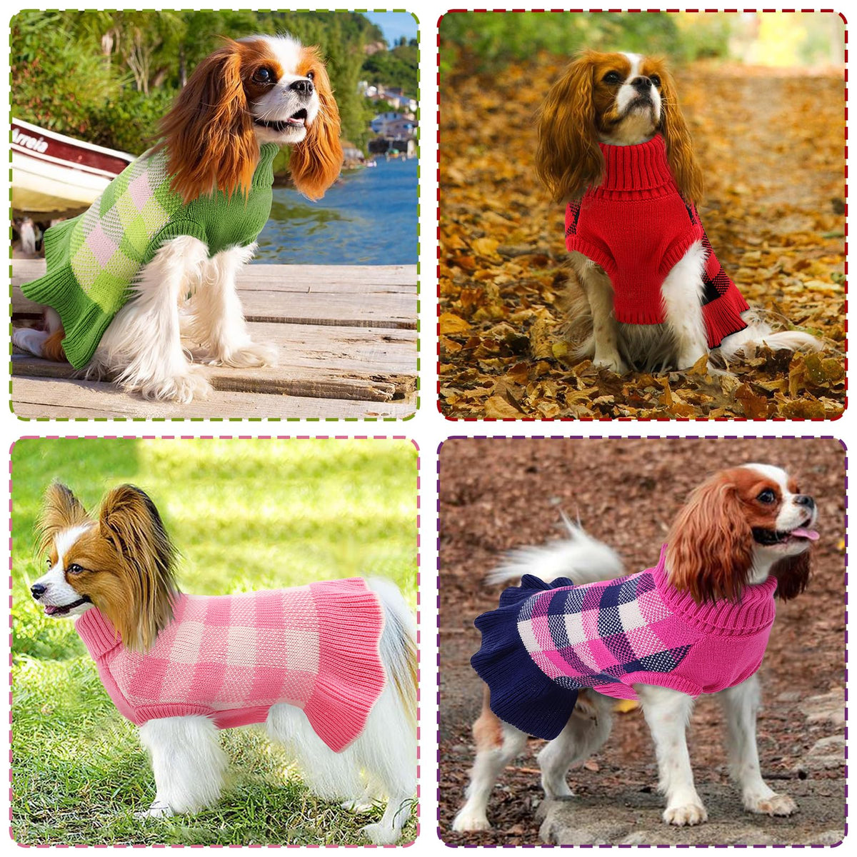 Dog Sweater Dress Plaid Knitwear for Medium Dogs Girl Christmas Clothes (Navy / Medium)