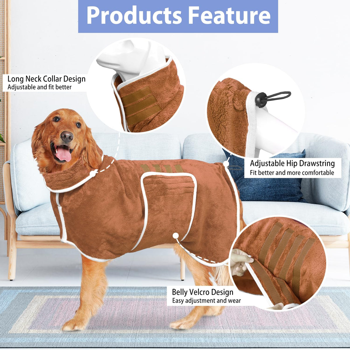 Dog Bathrobe Towel Dog Drying Coat (Brown / XX-Large)