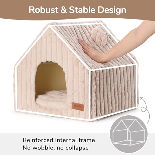 Cat Bed Cave Enclosed Washable Covered Dog Bed with Support Frame (Pink Beige / 15 Inch (Cats up to 12 lbs, Dogs up to 7 lbs))
