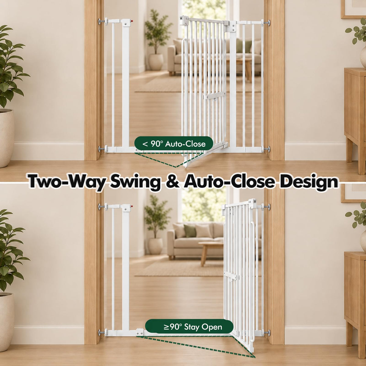 Pet Gate with Cat Door (White / 29.5-37"Wide,30"Tall)