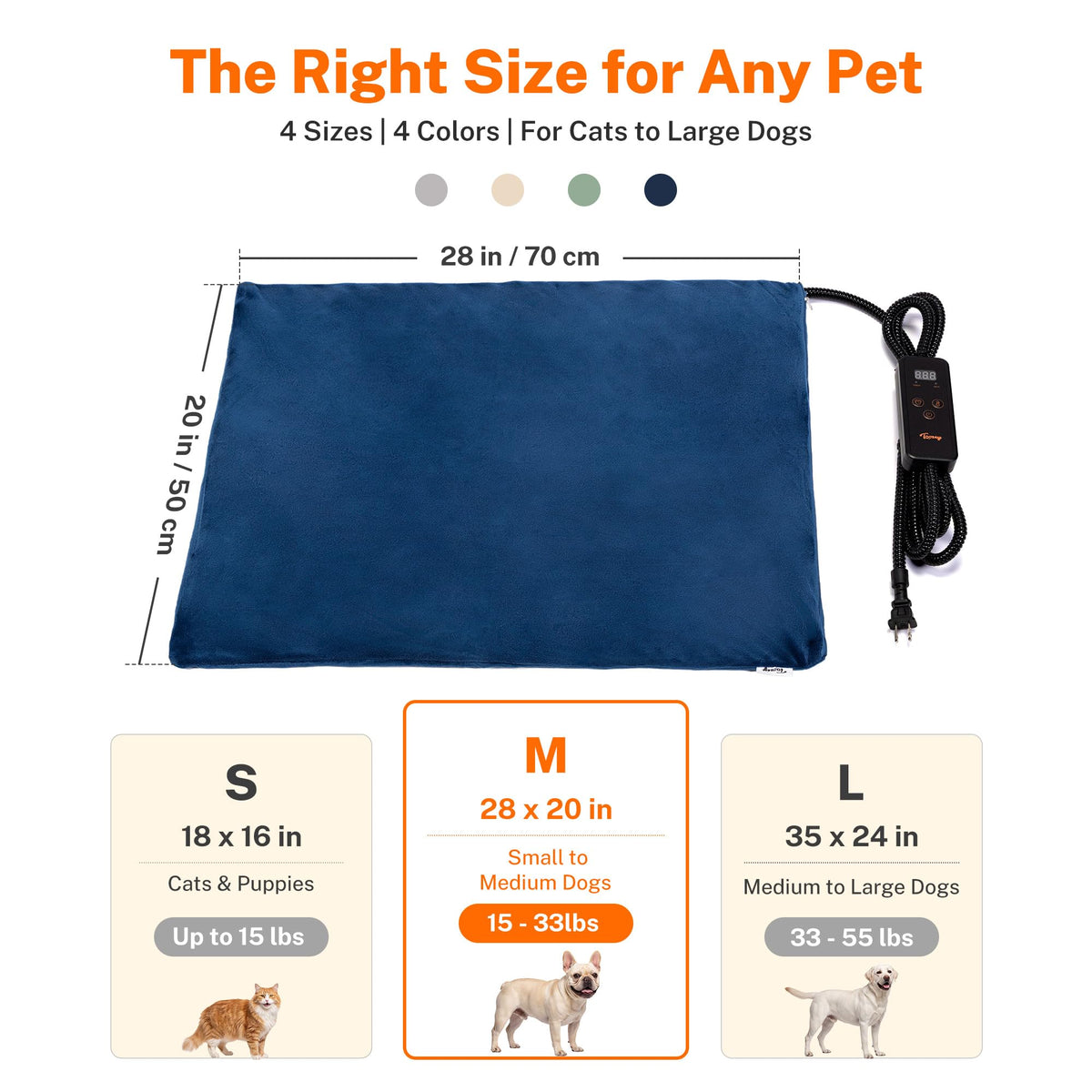 Pet Heating Pad (New Blue / M: 28.0"x 20.0")