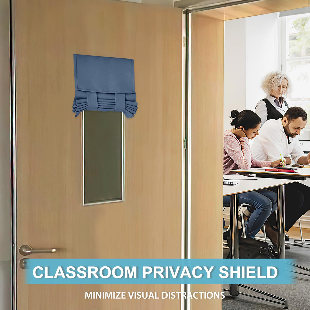 Classroom Door Window Cover Lockdown Shades Blackout (Stone Blue / 12"W x 30"L (Pack of 1))