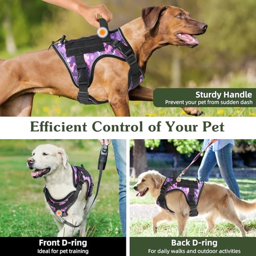 Heavy Duty Tactical Dog Harness for Small Dogs (Purple Camouflage / S (Chest: 19.6-31.5", Neck: 11-19.6"))