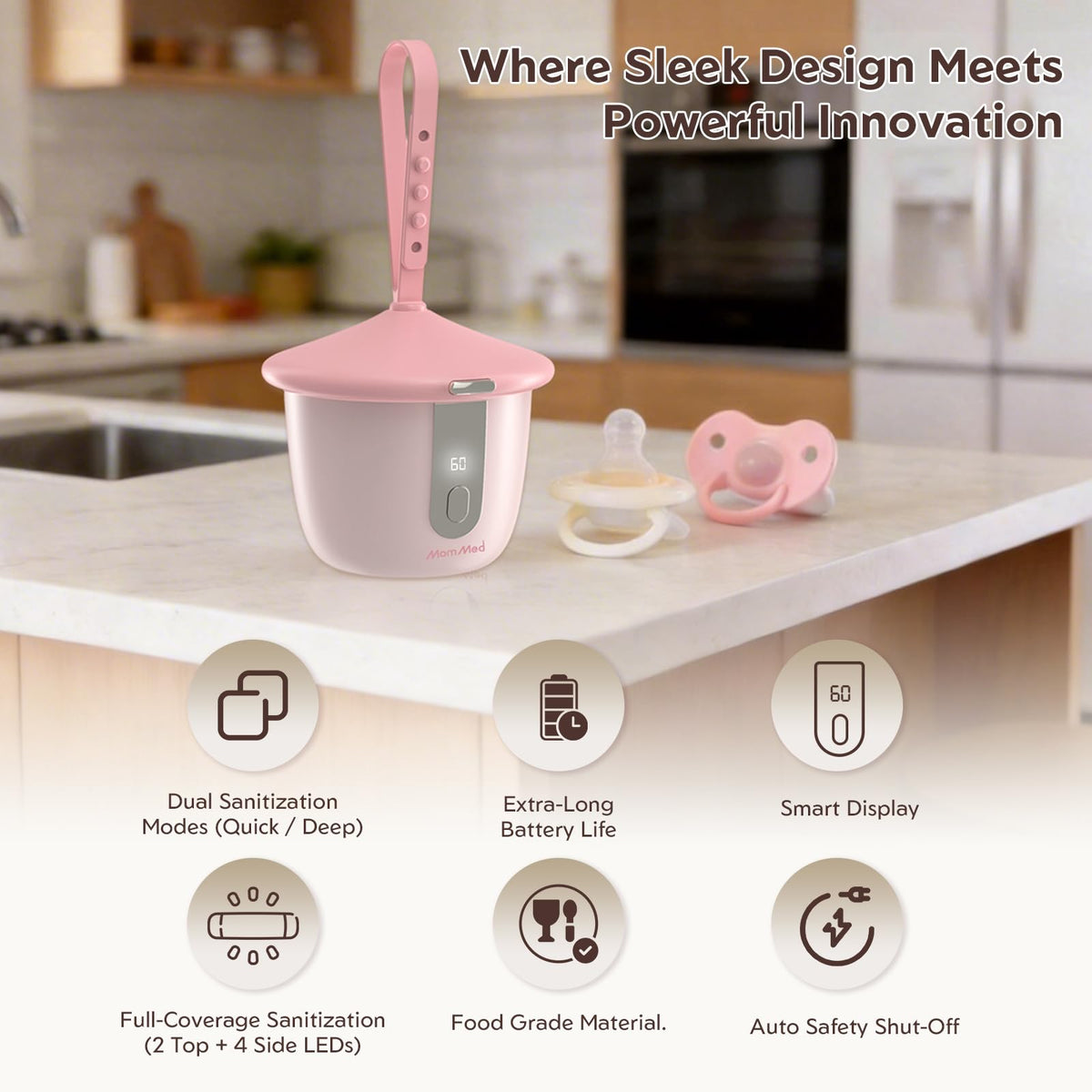 Portable Pacifier Sanitizer with Smart Display (Pink)